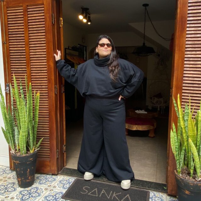 Calça Boho Moletom Preto