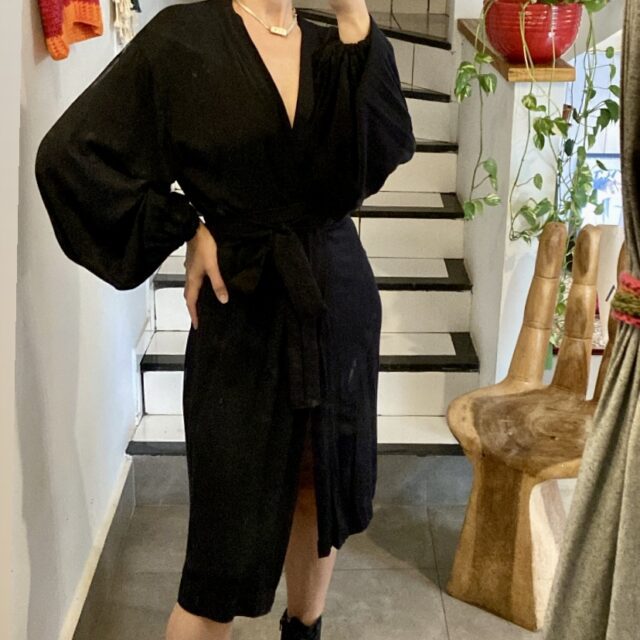 Kimono Longo Manga Bufante Preto