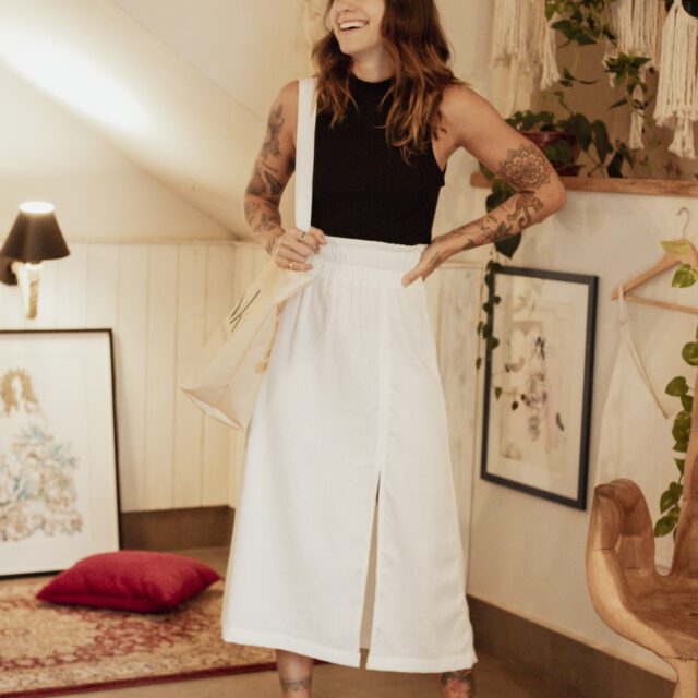 Saia Midi Fenda Off White