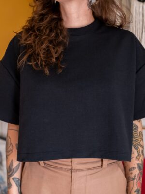 Cropped Oversized Moletom Preto