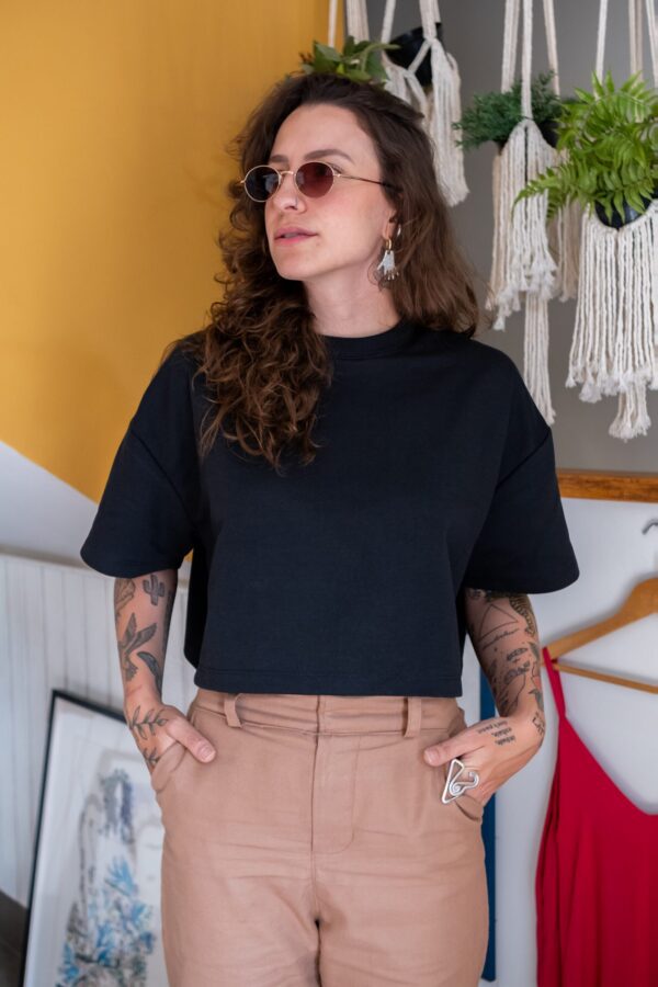 Cropped Oversized Moletom Preto