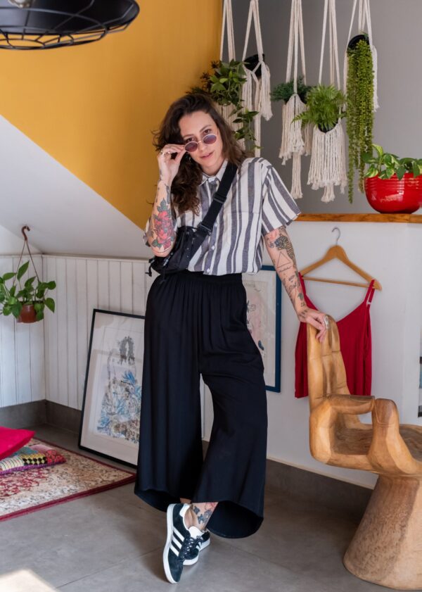 Camisa Linho Listrado Cru e Preto