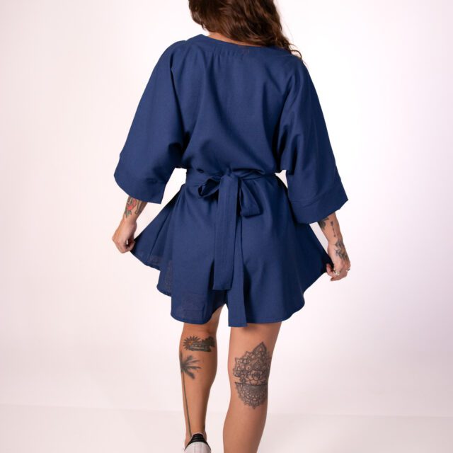 Macaquinho Godê Linho Azul Jeans - Imagem 3