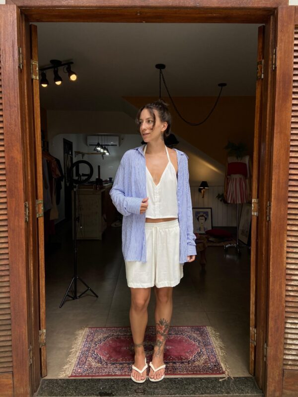 Camisa Listrada Azul e Branco