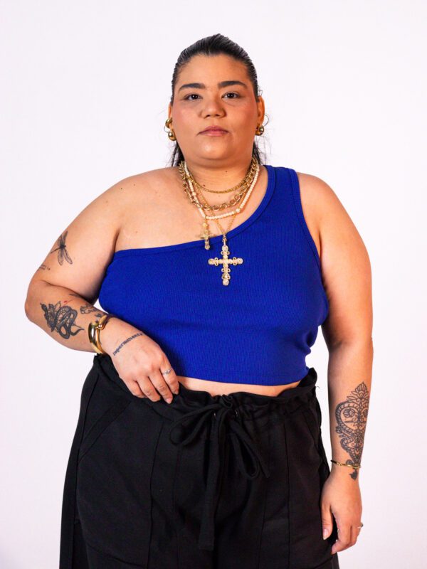 Blusa Ombro Único Azul Galáxia