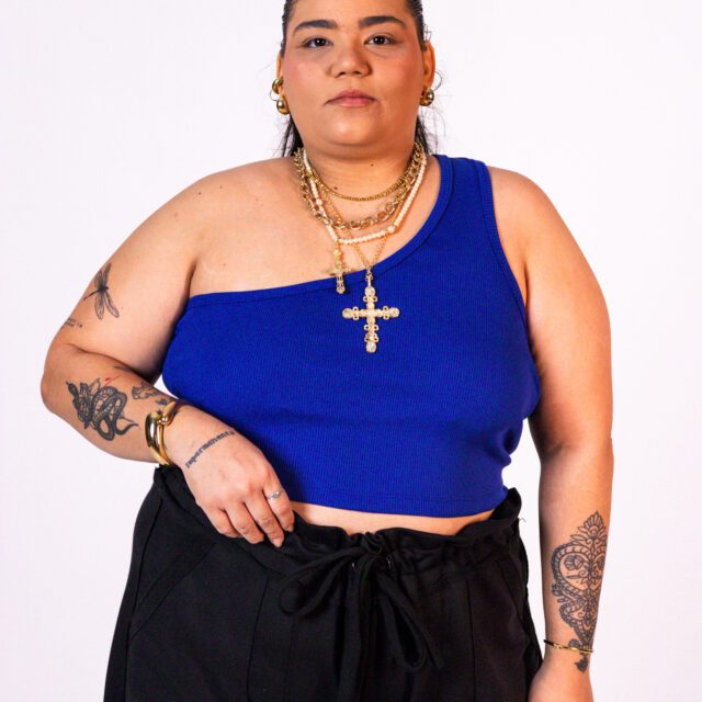 Blusa Ombro Único Azul Galáxia - Imagem 4
