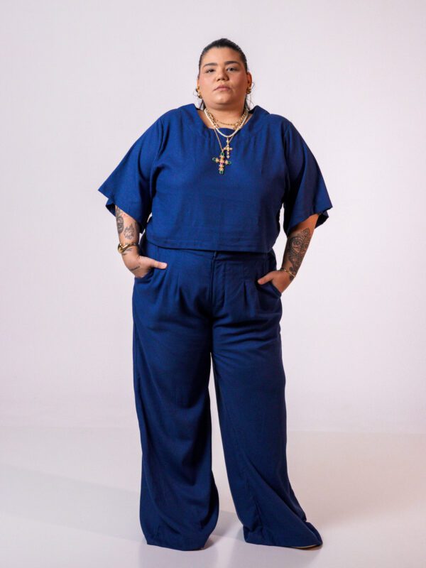 Pantalona Itália Linho Azul Jeans