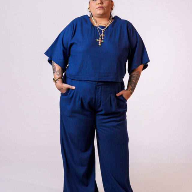Pantalona Itália Linho Azul Jeans