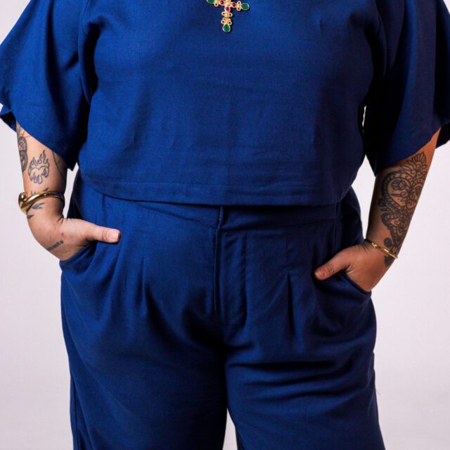 Pantalona Itália Linho Azul Jeans - Imagem 2
