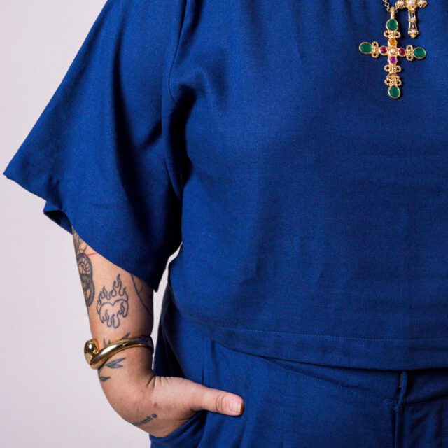 Cropped Cubo Linho Azul Jeans - Imagem 2