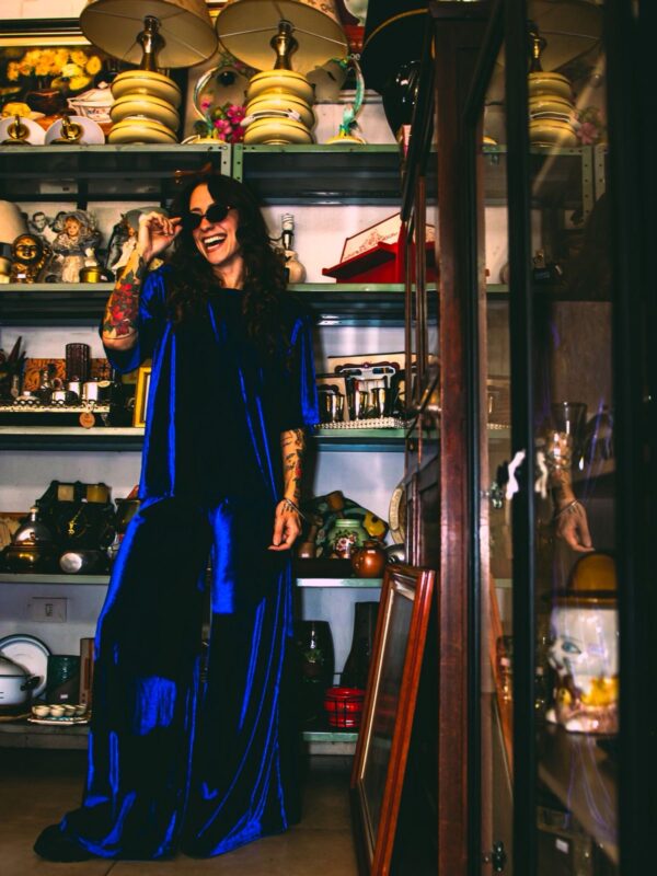 Calça Boho Veludo Azul Galáxia