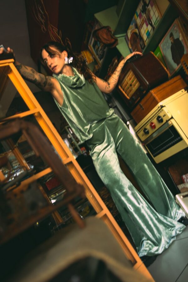 Calça Boho Veludo Verde Oliva