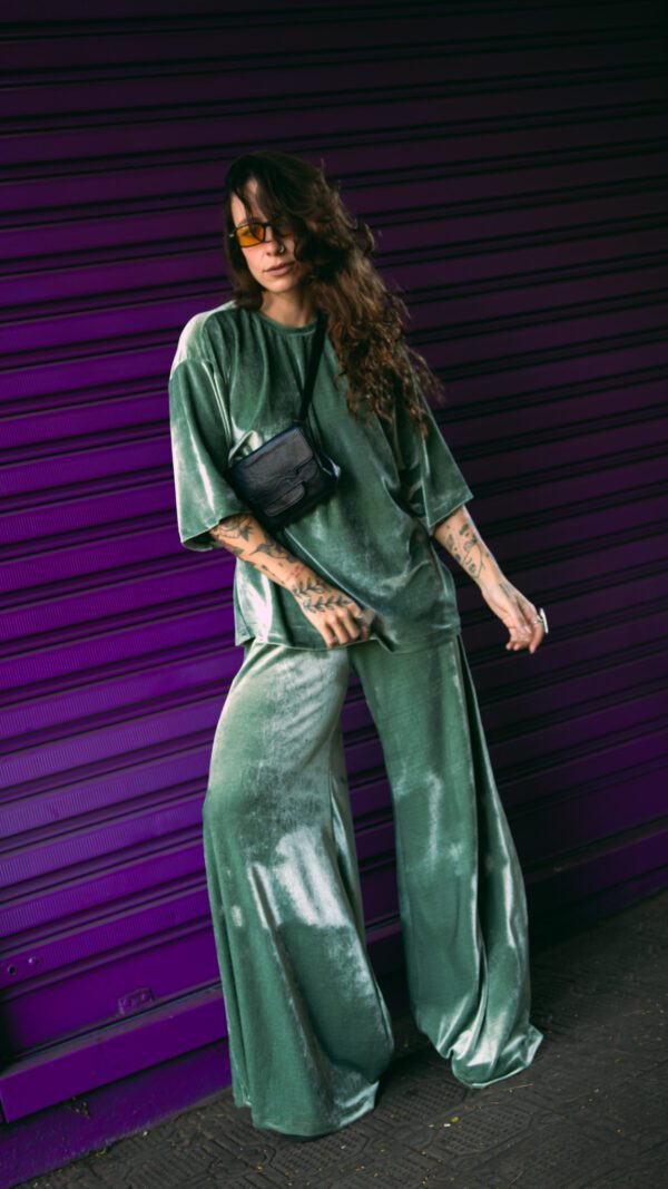 Calça Boho Veludo Verde Oliva