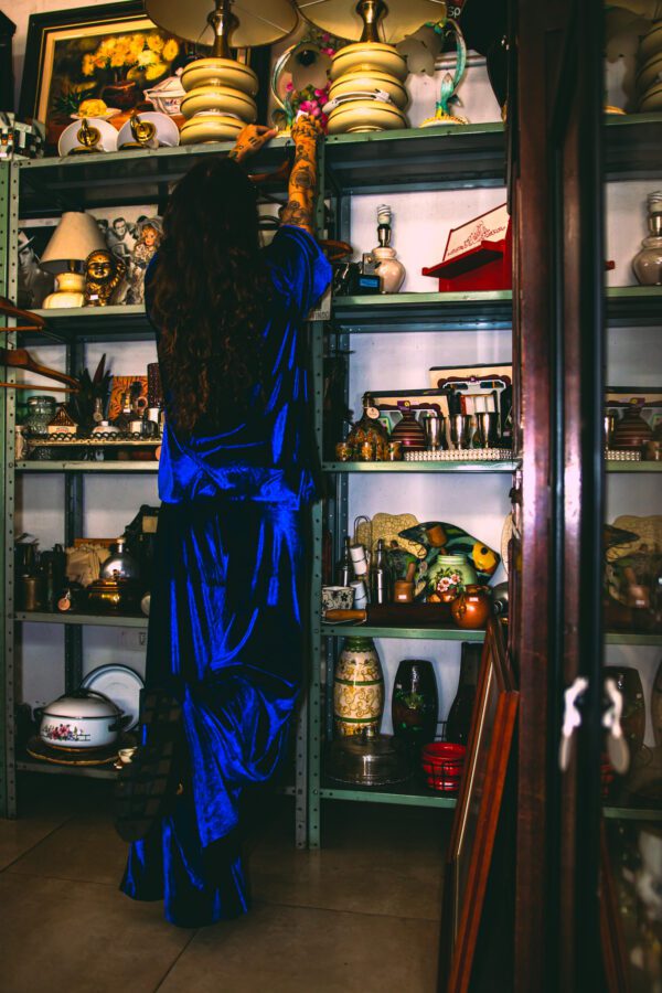 Calça Boho Veludo Azul Galáxia