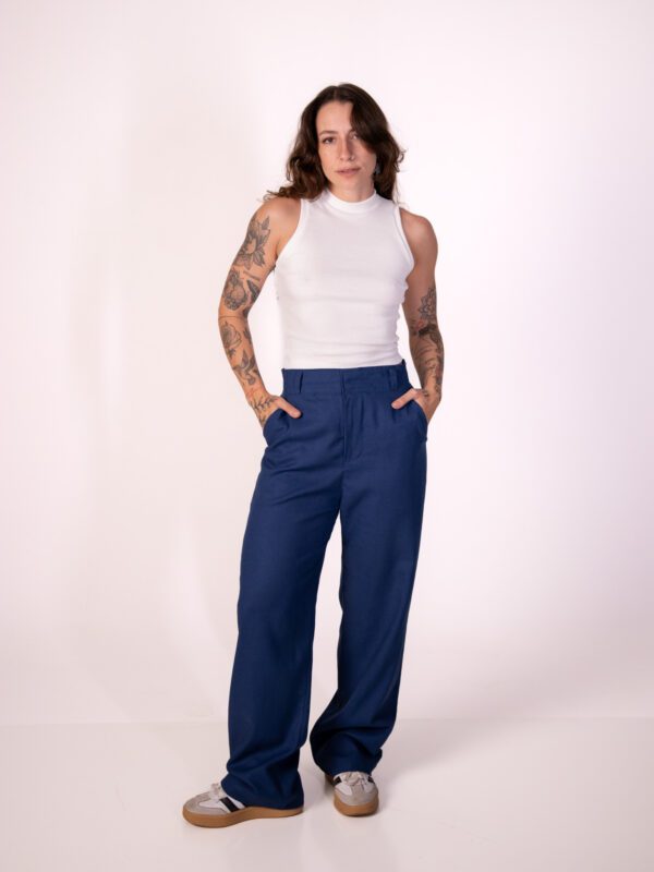Calça Itália Reta Linho Azul Jeans