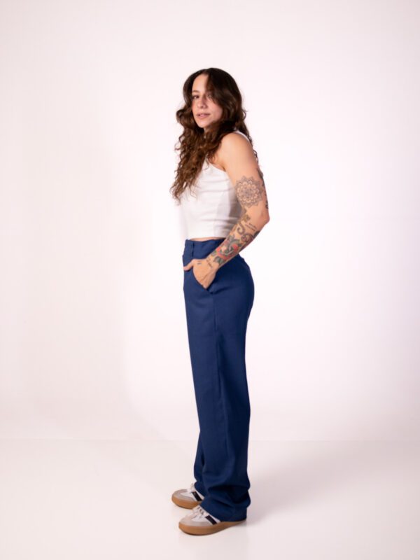 Calça Itália Reta Linho Azul Jeans
