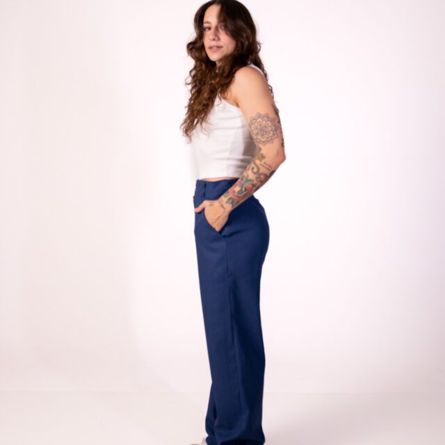 Calça Itália Reta Linho Azul Jeans - Imagem 2
