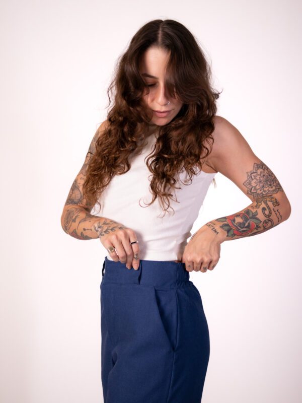 Calça Itália Reta Linho Azul Jeans