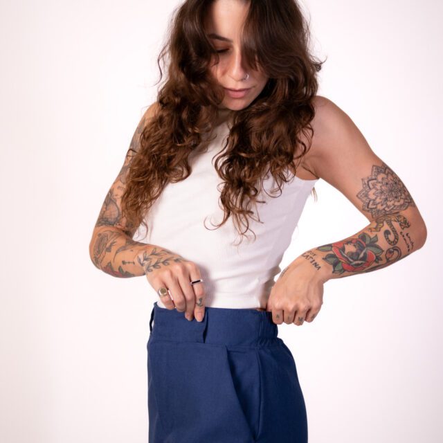 Calça Itália Reta Linho Azul Jeans - Imagem 4