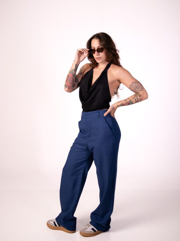 Calça Itália Reta Linho Azul Jeans