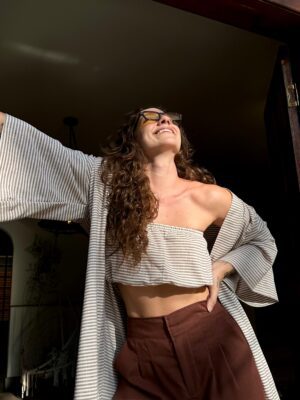 Kimono Listrado Marrom